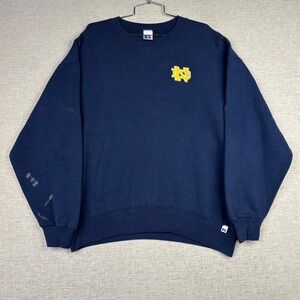 Vintage Russell Athletic Notre Dame Sweatshirt Navy Blue XL Embroidered Logo